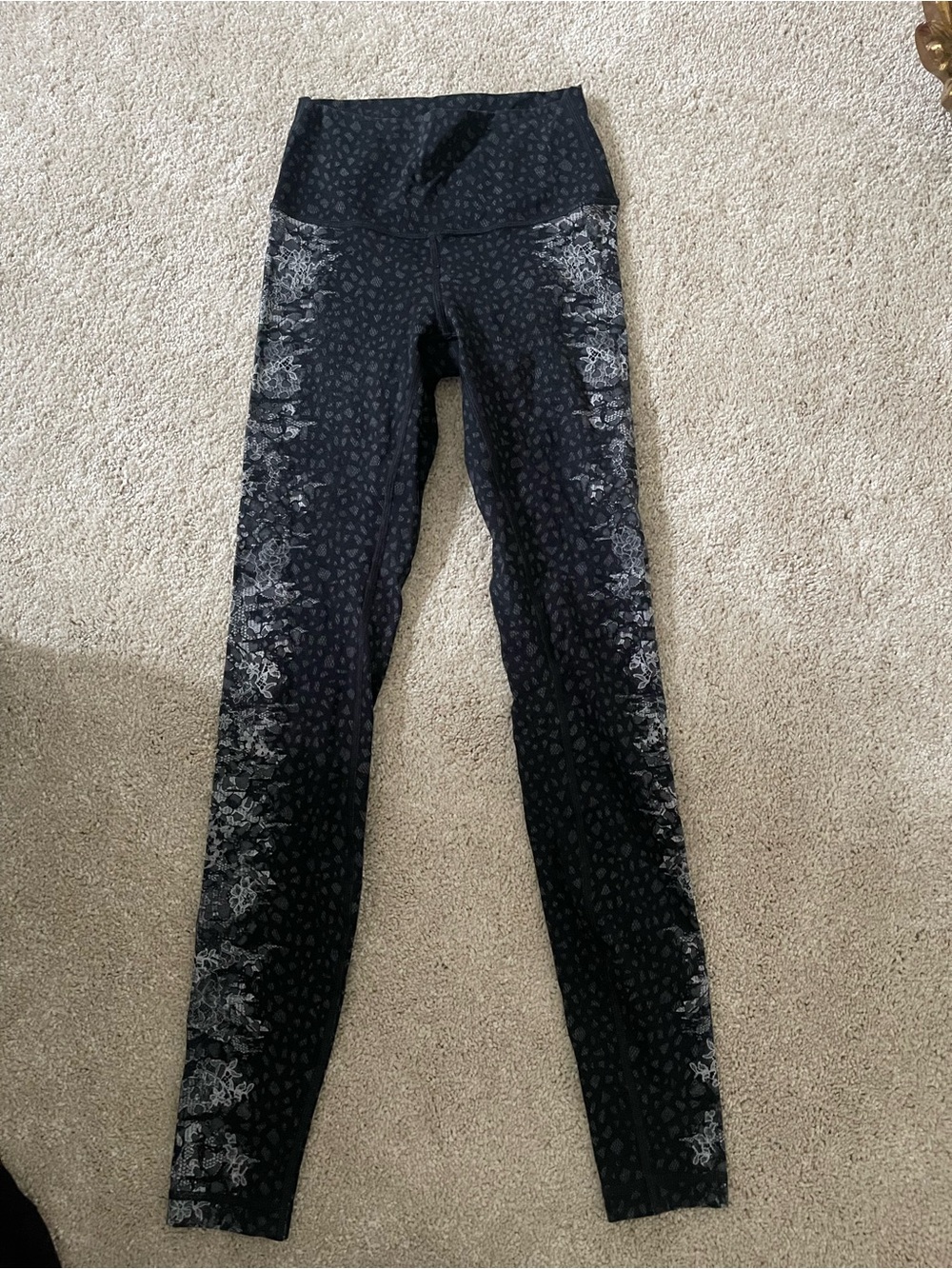 Lululemon Black Patterned High-Waist Leggings with Side Floral Print